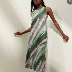Watercolor green bias cut midi dress, size L